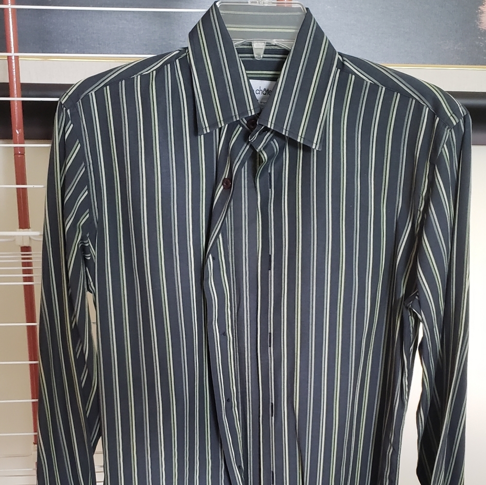 Le Chateau Green with stripes dress shirt
